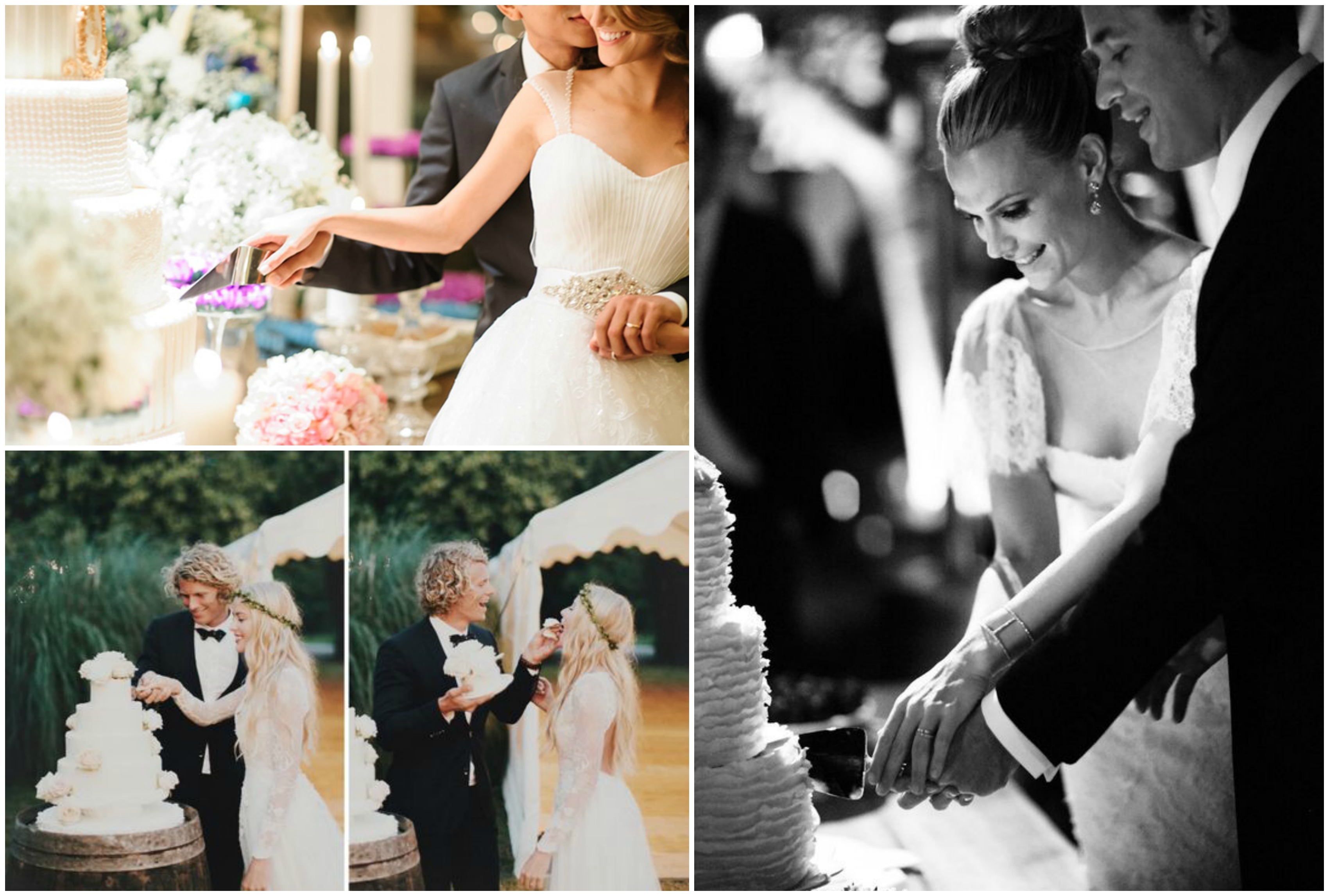 Noivos cortando o bolo de casamento