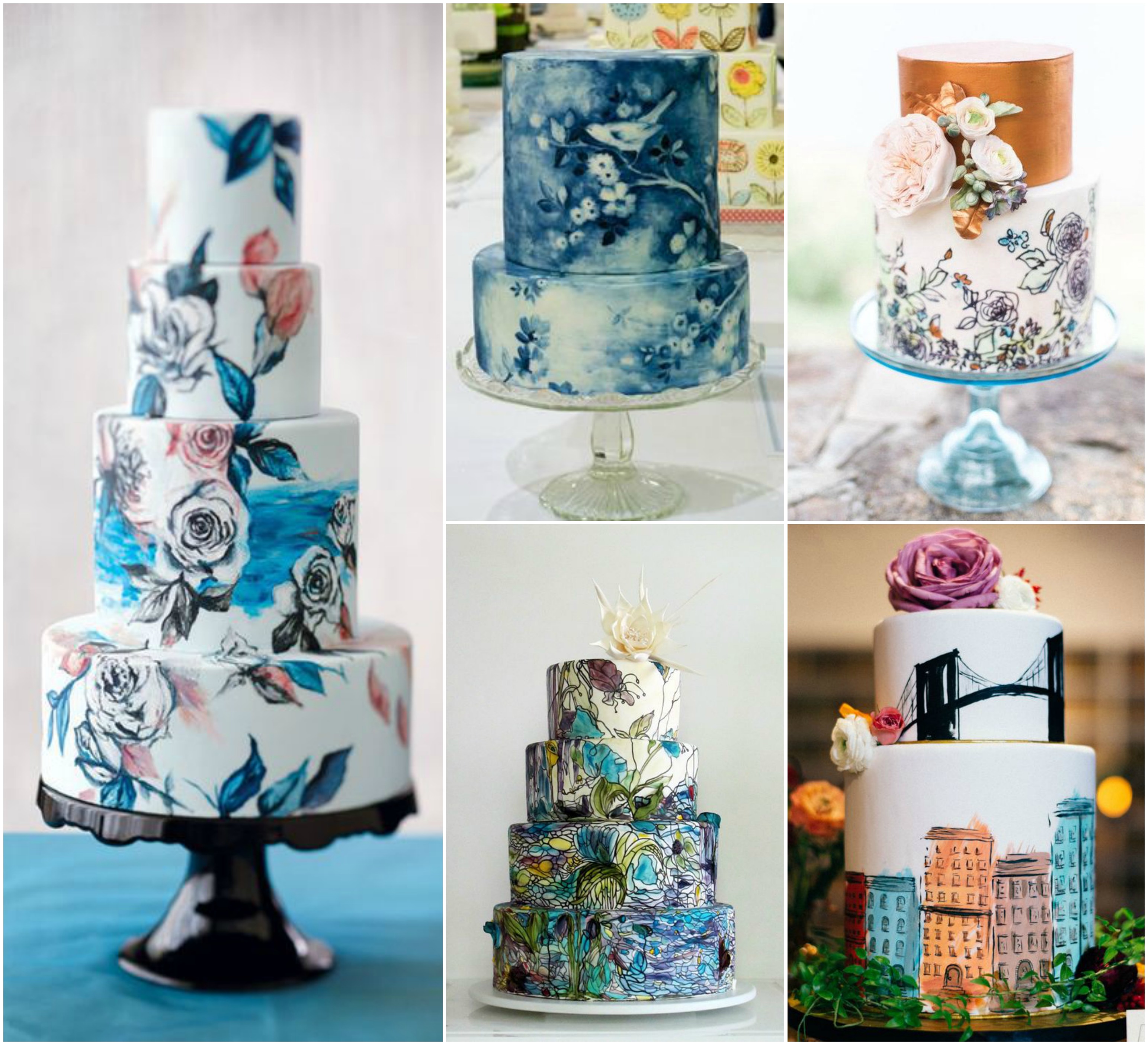 Bolo de casamento com pinturas à mão