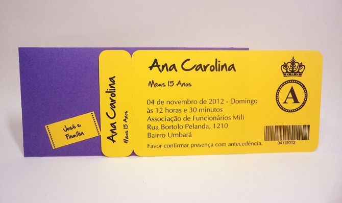 Convites de 15 anos Ingresso