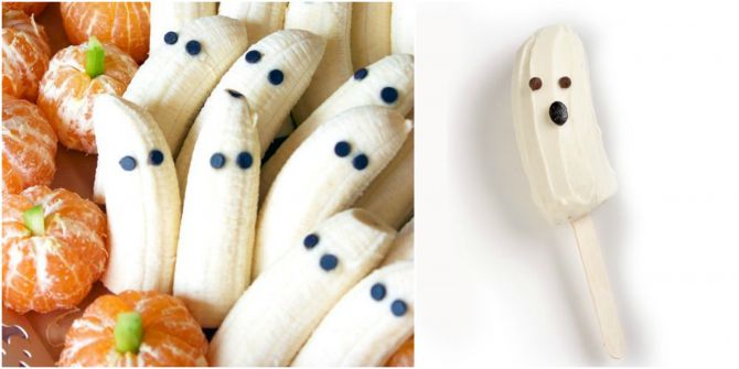 Banana decorada como fantasma