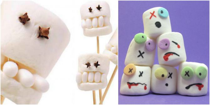 Marshmallows decorados como zumbis